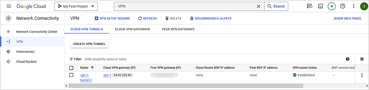 Screenshot of google cloud platform, picture9. vpn, cloud vpn tunnels.